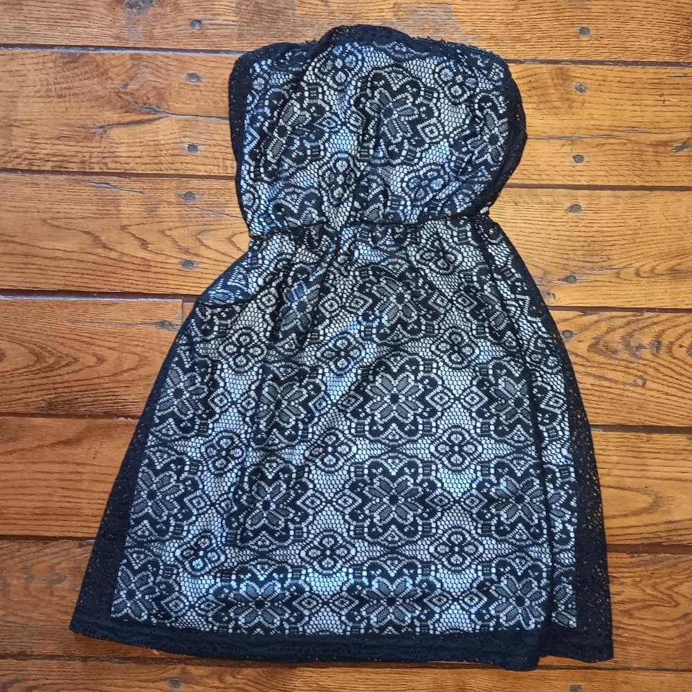 Black Strapless Sleeveless Dress Black Floral Maurices xs